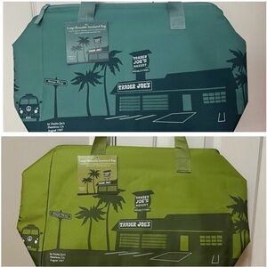Set of 2 Trader Joe's 2026 large insulated cooler Reusable Tote Bags Green Blue